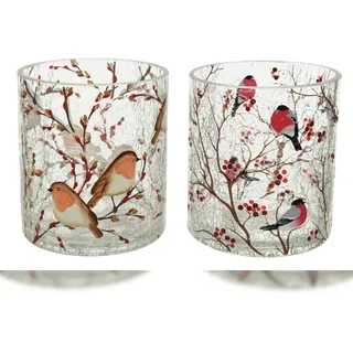 Christmas Decorations Kerzenhalter Teelichthalter Glas  Crackle Vogel Ø 11x13 cm Stückpreis