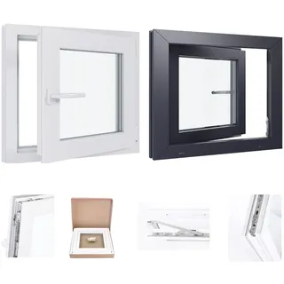 bau plaza Kellerfenster Kunststofffenster DIN Rechts 2 flügelig Dreh-Kipp 80 x 40 cm weiß