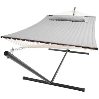 Juskys Hängematte Cata mit Gestell und Kissen - Doppelhängematte für 2 Personen - 200kg - Hellgrau