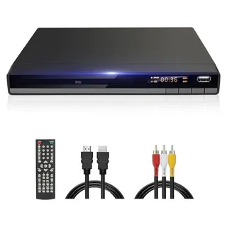 (Schwarz) DVD-168 Kompakter HD DVD-Player für TV mit HDMI-AV-Ausgang und Kabel, 1080P DVD-CD-Player mit USB-Eingang, Regionenfrei, Fehlerkorrektur... - Schwarz