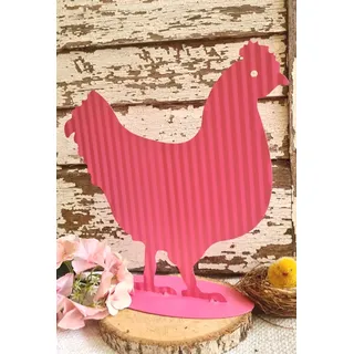 Huhn Hahn Henne pink rosa Metall Frühling Ostern Deko stehend Deko Landhaus 28,5