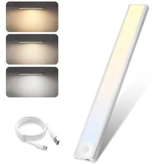 Homefire Schrankbeleuchtung LED Unterbauleuchte Küche - 30CM Unterschrank Beleuchtung mit Bewegungsmelder USB 1500mAh Aufladbar Silber Schranklicht Dimmbar 3 Farbtemperatur Schrankleuchte für Cabinet