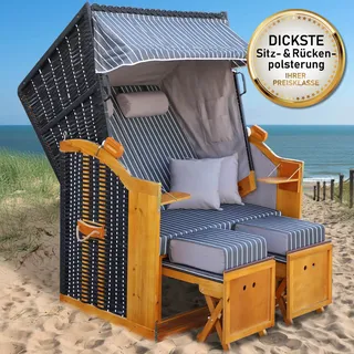 Strandkorb RÜGEN DELUXE Nadelstreifen anthrazit/weiß