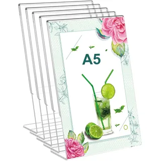gvivej Acryl Tischaufsteller, 5 Stück A5 Acryl Tischaufsteller Schräg, Aufsteller, L Ständer Aufsteller, Tischaufsteller, Transparent Aufsteller, Preisschilder für Poster für Büro, Restaurant