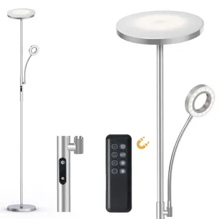 Modlicht 35W Stehlampe LED Dimmbar Silber, 4200LM Deckenfluter LED mit Leselampe, 3000-6000K Stehleuchte Wohnzimmer mit Fernbedienung & Touch-Steuerung, Stehlampe Leselampe für Schlafzimmer Büro