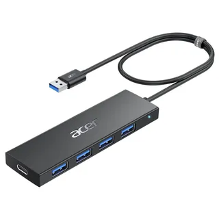 acer USB 3.0 Hub mit USB-C-Stromversorgung, Ultra Slim Typ-A Verteiler 4 Ports Multiport Adapter für PC, Laptop, Tastatur, Maus, HDD, MacBook Pro/Air, iMac, Surface Pro, macOS Windows Linux usw.-60cm