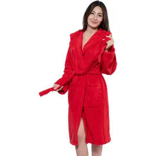 MAIAS art home® Bademantel mit Kapuze – 100 % Baumwolle Frottee – Damen & Herren – S bis XXL – 360g/m (DE/NL/SE/PL, Alphanumerisch, L, Regular, Regular, Rot) - L