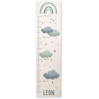 Personalisierte Messlatte für Kinder mit buntem Wunschdruck - 70-140 cm - Größenmesser Kinderzimmer aus Holz - Wand Dekoration Messleiste Kind - Personalisiertes Geschenk Baby (Blauer Regenbogen)