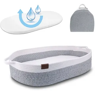 Kenuak® Wickelauflage, Baby Wickelkorb, Reise-Wickelunterlage, Moseskorb, Wickelaufsatz, Wickeltischauflage für Kommode, Babyzimmer Dekoration, Schaumstoffmatratze + wasserabweisender Bezug
