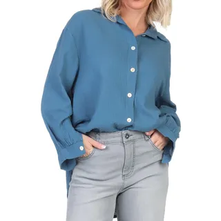 Sublevel Damen Long Musselin-Bluse LSL-450 Oversize Langarm-Hemd Middle Blue M/L - M-L