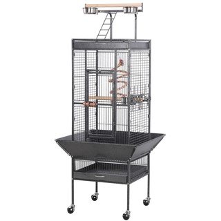 Yaheetech Vogelvoliere Große Vogelkäfig mit Spielzeug und Schmutzwanneneinsatz Metall Nagerkäfig für Wellensittich 156 x 65,5 x 65,5cm