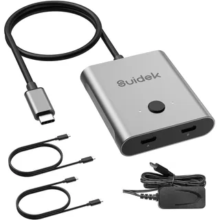 SUIDEK USB-C-Switch, bidirektionaler USB-C-Switcher mit Unterstützung für 8K@60Hz Video, 1 in 2 Out/2 in 1 Out mit 100W Aufladung und 10Gbps Datentransfer, inklusive 5V 1A Power Adapter