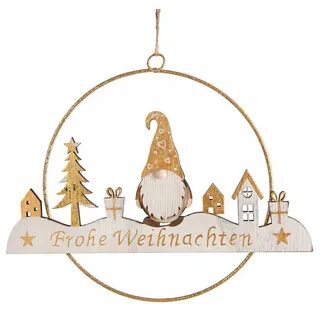 Logbuch-Verlag Baumbehang Frohe Weihnachten Türkranz - Holz Metall 25 cm (1 St), Wichtel Wanddekoration goldfarben