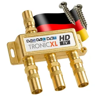 TronicXL 3-Fach Koaxverteiler Antennenverteiler Verteiler Koax Buchse TV Splitter Adapter Ferseher Fernsehen Fernseh Verteiler