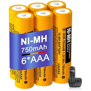 BENNTOP 6 Stück NI-MH AAA Akku Wiederaufladbare 750mAh 1.2V für Panasonic, | HHR-70AAAB AAA NIMH Batterien für Panasonic Gigaset BT schnurlose Telefone