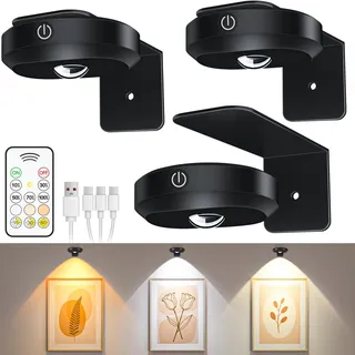 WILLED Kabellose Bildleuchte Fernbedienung, LED licht Spots, Wiederaufladbare mit 3 Farbtemperaturen, Dimmbar Bilderlampe, Vitrinenbeleuchtung LED mit Timing Funktion(3er Pack)
