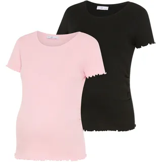 NEUN MONATE Umstandsshirt NEUN MONATE "2er Pack Schwangerschafts-Shirts", Damen, Gr. 36/38, rosa, schwarz, Rippware, Obermaterial: 100% Baumwolle, unifarben, Basic, sehr figurbetont hüftlang, Rundhals, Shirts Umstandsshirt, T-Shirts für Schwangerschaft und danach