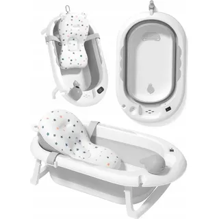 Ekspand | Babybadewanne Vaiana - Faltbar - Grau/Weiß - Mit Thermometer und Kissen - Platzsparend und Ergonomisch - Grau