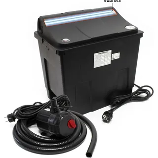 Wiltec SunSun CBF-200T Bioteichfilter Komplettset mit 9W UVC Klärer, Teichpumpe 2300 L/h 35W, Thermometer und Filtermedien, Filteranlage komplett 9 W