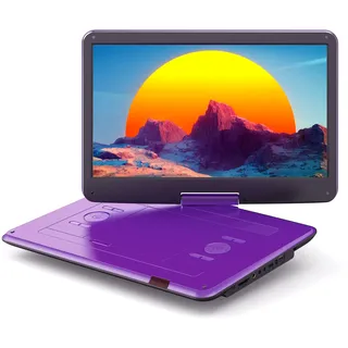 WOLFANG 17,5 Zoll Aufladbarer Tragbarer DVD-Player, 15,6 Zoll HD Bildschirm, 6 Stunden Spielzeit, Sync TV/Beamer, USB/SD Kompatibel, Regionsfrei (Lila)