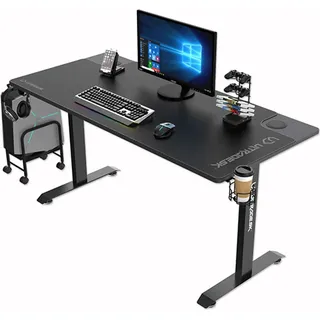 Ultradesk Momentum | Schwarz, 152,5x70 cm, 75,5 cm, mit XXL-Mauspad, Kopfhörerhalter, Getränkehalter, Telefon | Schwarz