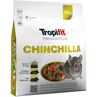 Tropifit Premium Plus Chinchilla 750g - Alleinfutter für Chinchillas mit Alfalfa, Äpfeln und getrockneten Kräutern – mit Leinsamen und Sonnenblumenkerne