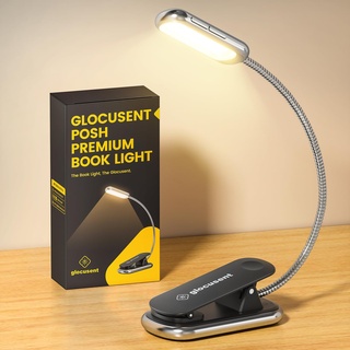 Glocusent Posh Premium Leselampe Buch Klemme mit Timer, 16 LED Wiederaufladbar Buchlampe, Laufzeit 160 Stunden, 1800K augenschonend Leselicht, 3 Farben & 5 Helligkeitsstufen, perfekt für Leser