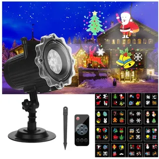 Fofile Weihnachtsdeko Projektor Aussen LED Weihnachtsbeleuchtung 16 Mustern LED-Beamer (Weihnachtsprojektor Licht mit Fernbedienung und Timer) schwarz