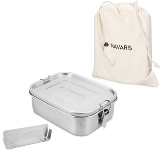 Navaris Brotdose Lunch Box Brotbox aus Edelstahl 800 ml - Vesperdose Box Metall Behälter - auslaufsicher - spülmaschinenfest