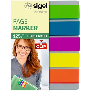 Sigel Haftmarker transparent mit Clip Haftmarker farbsortiert 5x 25 Streifen