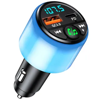 Mohard Bluetooth Adapter Auto, [PD 30W & QC3.0 18W] FM Transmitter Auto Bluetooth 5.3, [Rundum Strahlender Glanz] Freisprechanlage für AutoBluetooth, Dual-Port-Schnellladegerät, Hi-Fi-Musik