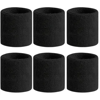 VIKY® 6 Stück Schweißband Kinder Handgelenk, Fitness Schweissband, Jungen & Mädchen Schweißbänder Handgelenk, Baumwoll Absorbierende Schweißband Arm für Fußball,Basketball und Tennis Sport (Schwarz)
