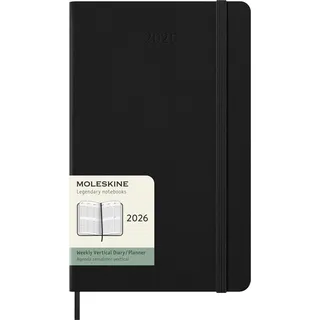Moleskine 12 Monate Wochenkalender 2026, Large/A5, 1 Wo = 2 Seiten, vertikal, fester Einband, Schwarz