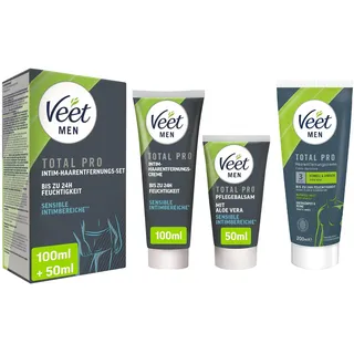 Veet Intim-Haarentfernungs-Set – speziell für den sensiblen Intimbereich – Intim-Haarentfernungscreme (100ml) mit Spatel + Pflegebalsam (50 ml) + Veet for Men Haarentfernungs-Creme Power Effect 200ml