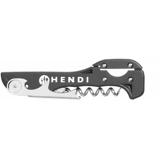 HENDI Korkenzieher Kellner mit Griff aus ABS Kunststoff, 3 Funktionen, Edelstahl, 37x130x14mm