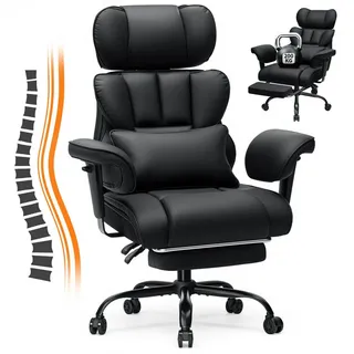 Hoffree Drehstuhl XXL Ergonomischer Bürostuhl Gaming-Stuhl Kunstleder, mit Fußstütze, verstellbarer Kopf- & Armlehnen, Max bis 200 kg schwarz