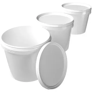 FixedByU 3X Eimer mit Deckel 5l weiß Rund | Kunststoff Eimer Lebensmittelecht, luftdicht und stabil | Leer Eimer mit Griff und Deckel für Lebensmittel Chemie Waschpulver Klebstoffe geeignet Weiß 3