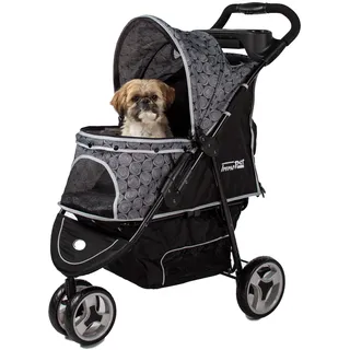 Hundebuggy Katzenbuggy für Reisen Innopet Allure Onyx -stilvoller Katzenbuggy 360° Schwenkrad vorne einhändig faltbar mit Aufbewahrungskorb 2 Sicherheitsleinen pannensichere Räder Haustierwagen