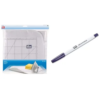 Prym 611925-Bügeldecke, metrisch skaliert und hitzereflektierend, Baumwolle, weiß, 60 x 90 cm & Trick-Marker (selbstlöschend), violett