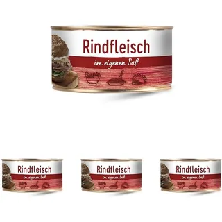 DREISTERN Rindfleisch im eigenen Saft 300g I leckeres Rindfleisch in der praktischen recycelbaren Konservendose I köstliches Rindfleisch - Qualität die schmeckt (Packung mit 4)