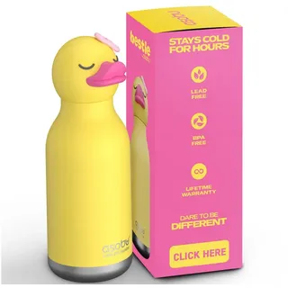 ASOBU Bestie Kindertrinkflasche mit Strohhalm – Isolierte Edelstahlflasche 420ml mit Entenkopf – Auslaufsicher & BPA-frei