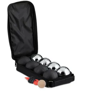 Relaxdays 8 Boule Kugeln im Set schwarz/Silber