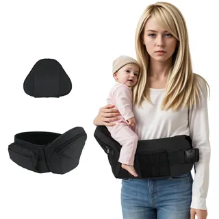Ergonomischer Hüftsitz Babytrage mit Taillenstütze, Leichte Baby Hüfttrage von Neugeborenen bis Kleinkind, Verstellbarer Baby Taille Hocker Sitz für 6 Monate Plus (Schwarz)