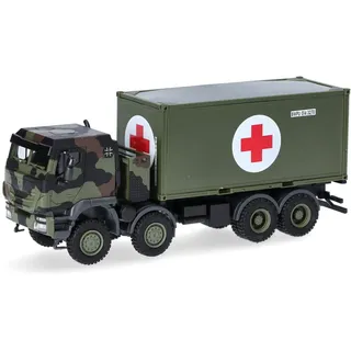 HERPA 747219 1:87, Iveco Trakker 8x8 mit 20 ft. Container Bundeswehr / Rotes Kreuz,