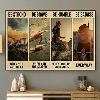 BCTS Vintage-Poster, Triathlon Be Strong, Triathlons, Ironman, Weltmeister, Weltmeister, Triathlon, Corporation, Schwimmen, Radfahren, Laufen, lustiges Dekor, Metallschild, 30,5 x 40,6 cm