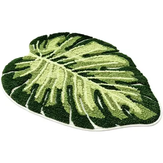 VELAJA Badematte Grün 50x80 cm, Monstera Blatt Form Badteppich, Weich & Saugstark, rutschfeste Badematte für Badezimmer, Duschmatte Waschbar mit TPR Anti-rutsch Rücken