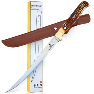 DRAGON RIOT Filetiermesser scharf Fisch, Edelstahl Fischmesser mit Scheide