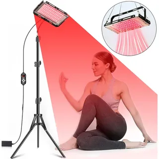 LED Rotlichtlampe mit Ständer, 96LEDs Red Light Therapy, 660nm & 850nm Rotlichtlampe Infrarotlampe mit Timer, Rotlicht Therapie für Schmerzlinder... - Schwarz