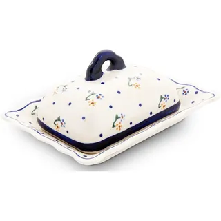 BUNZLAUER KERAMIK Butterdose mit Wellenmuster, handgefertigt, für ein halbes Stück Butter (125g) Dekor 111