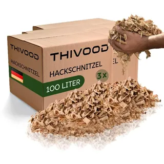 THIVOOD Hackschnitzel 300 Liter für den Garten - Ideal für Hackschnitzelheizung und als Anzünder - trockene Kiefer Holzhackschnitzel - Rindenmulch-Ersatz für Spielplatz, Gartenwege und Beete